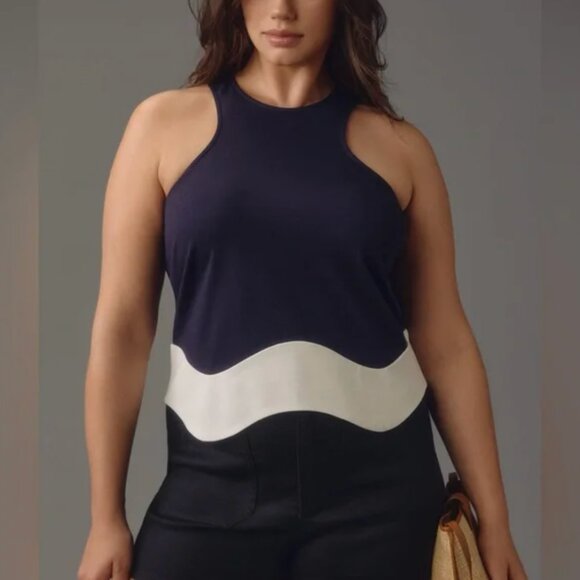 NWT Sunday In Brooklyn | Anthropologie Navy Colorblock Halter Tank Top | Small - Picture 1 of 9